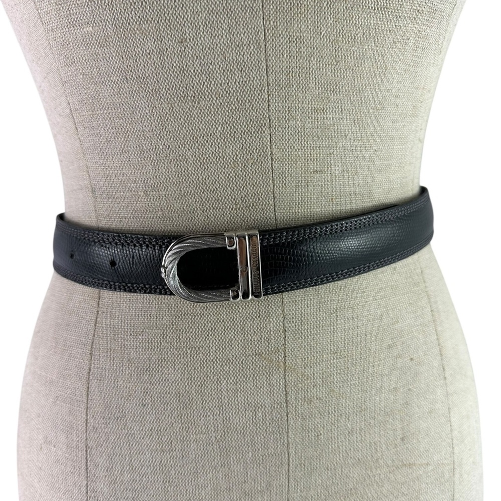Genuine PHILIPPE CHARRIOL Black Leather Men Belt Pebbled Made In France 42